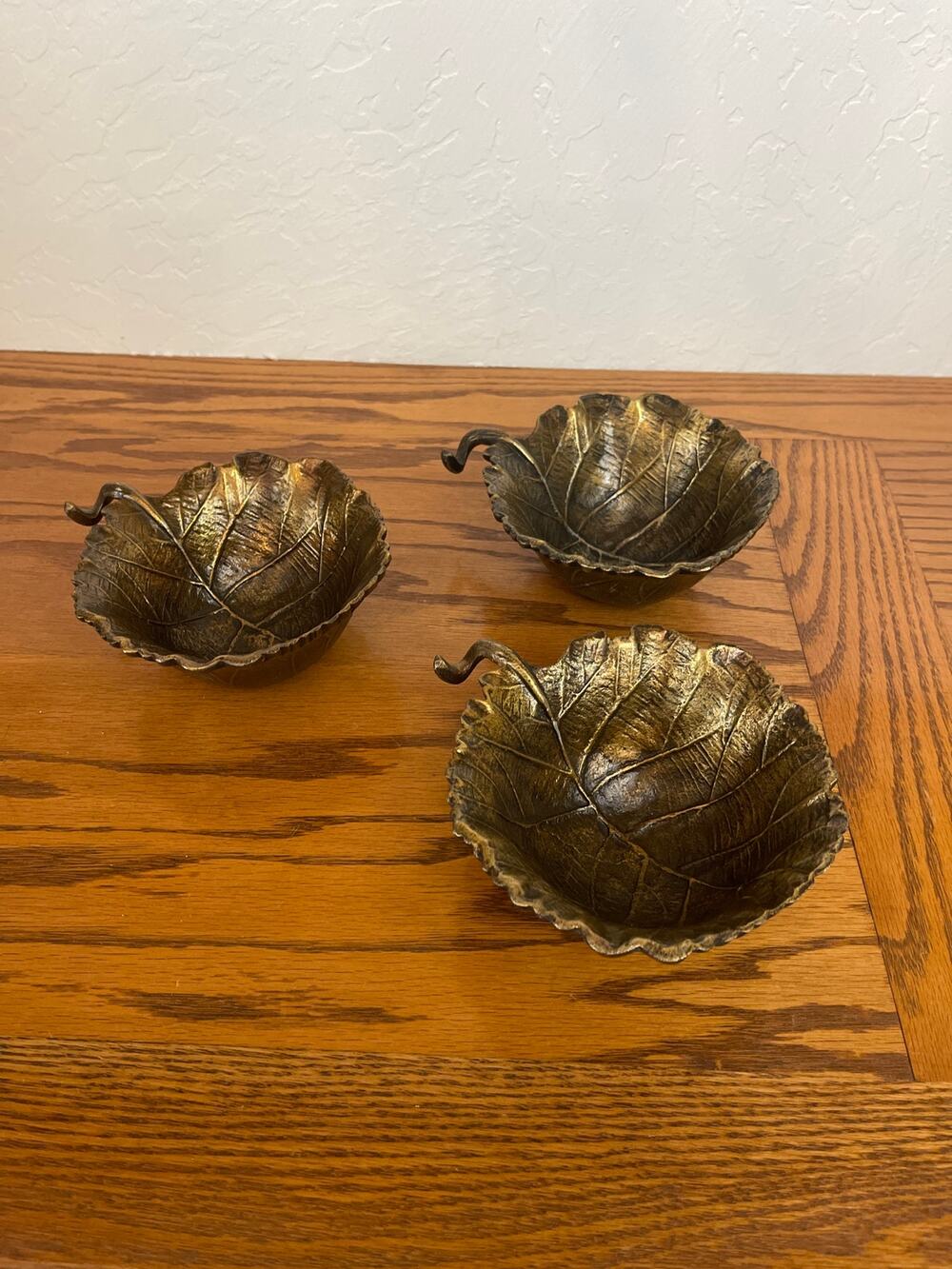 Set of 3 Vintage Pottery Barn Cast Leaf Shaped bowls